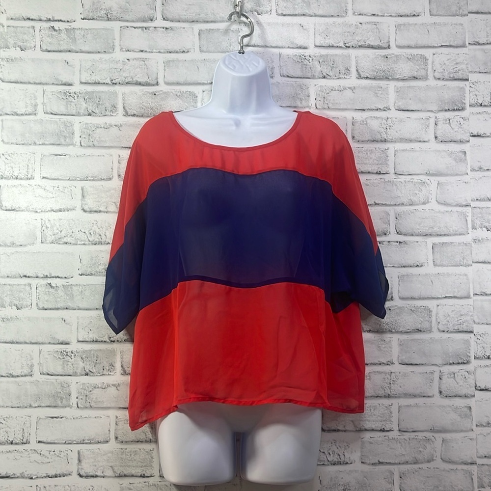 Guess Sheer Round Neck Blouse Medium